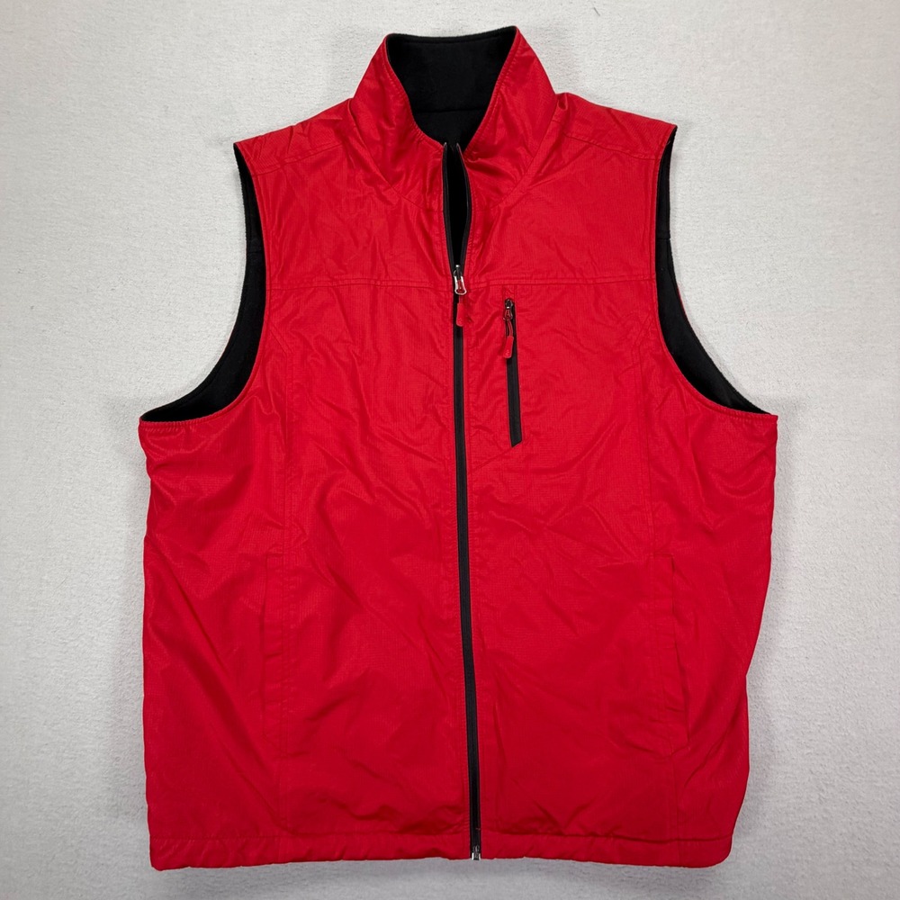 IZOD Reversible Vest Mens XL Red Black Excellent Fleece Ripstop Full Zip